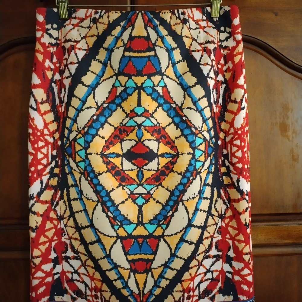 Beige by ECI Aztec Southwest Print stretch skirt sz LARGE